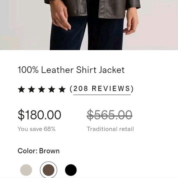 NWT Quince 100% Leather Shirt Jacket. Small. Brown. $180. Perfect condition. - Picture 2 of 16